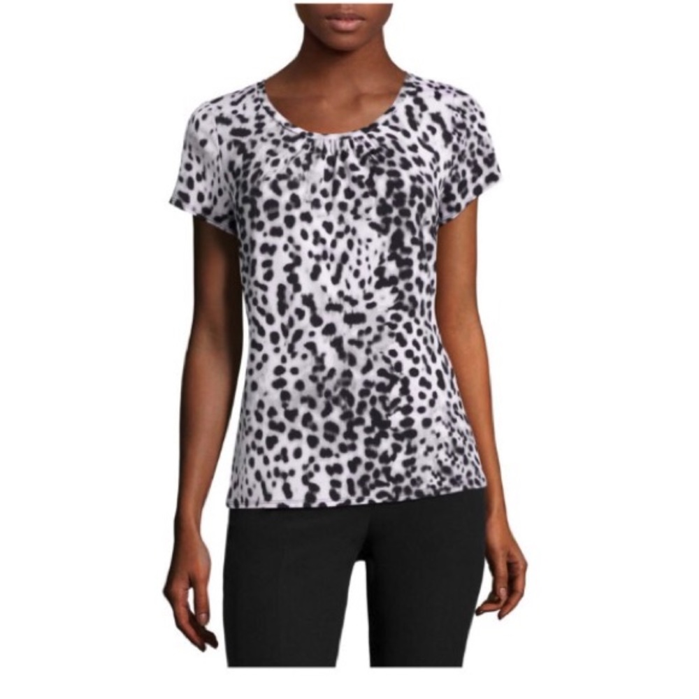 Worthington Women's Crew Neck Cheetah Knit Blouse