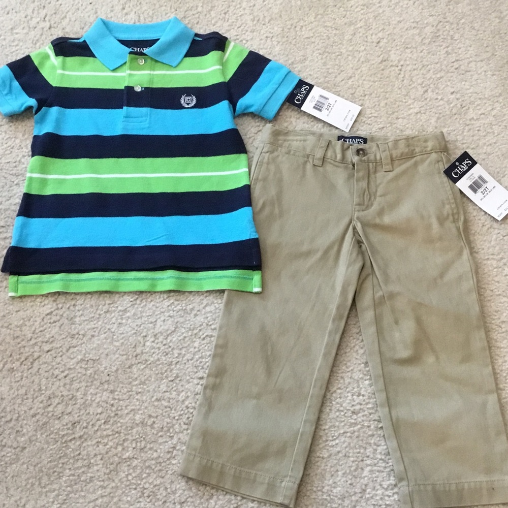 NWT Chaps Boys' Polo shirt and Khaki Pants size 2T