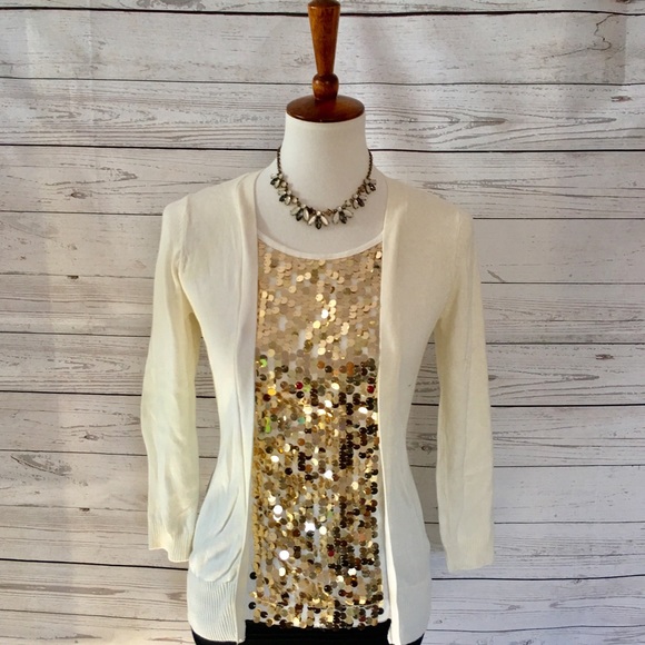 joseph a. Tops - Joseph A. Gold Sequin Faux Cardigan Blouse