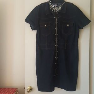 Sexy denim dress with Rhinestone buttons