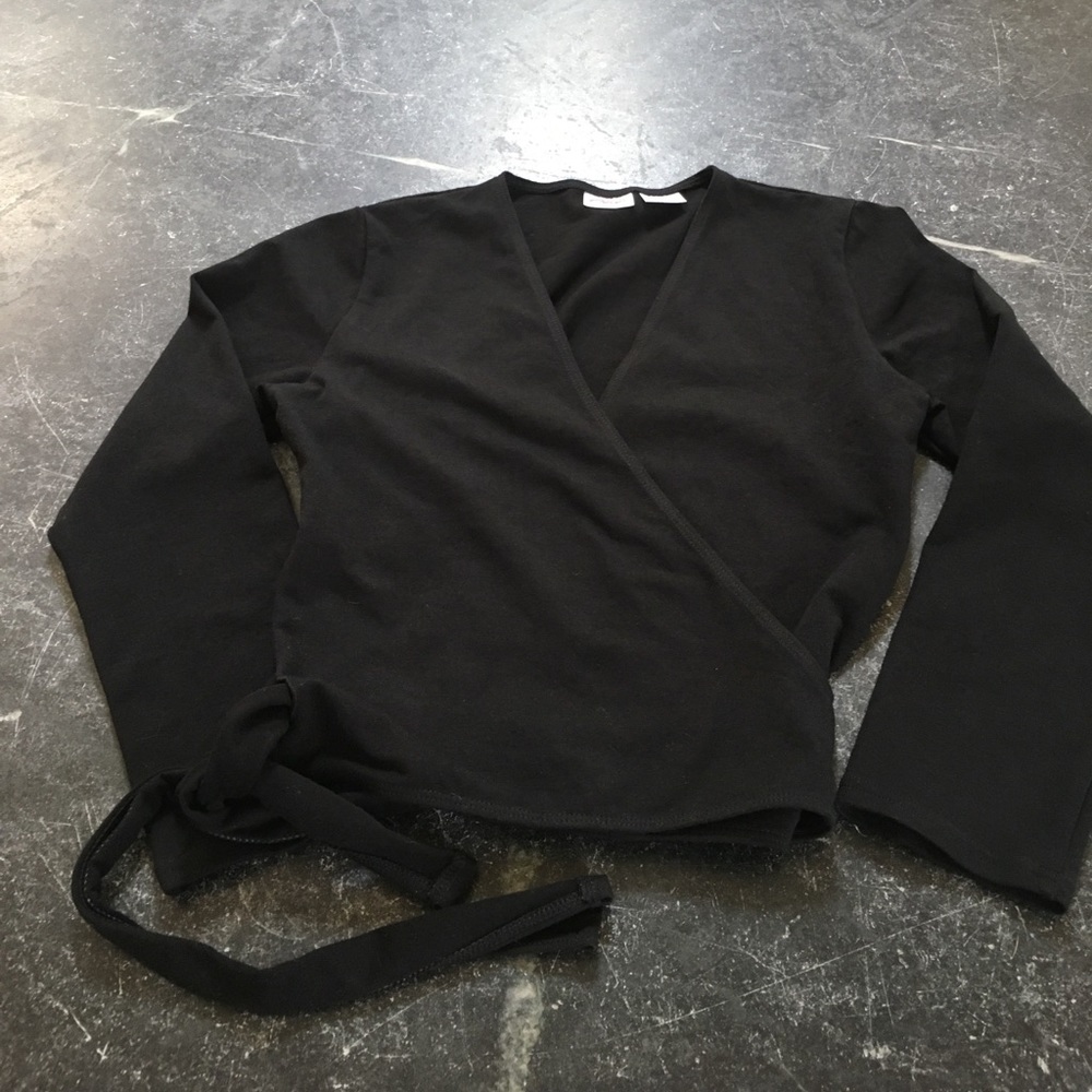 Capezio black wrap dance warm up shirt