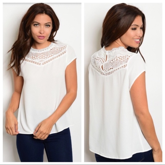 Tops - White Short Sleeve Lace Top