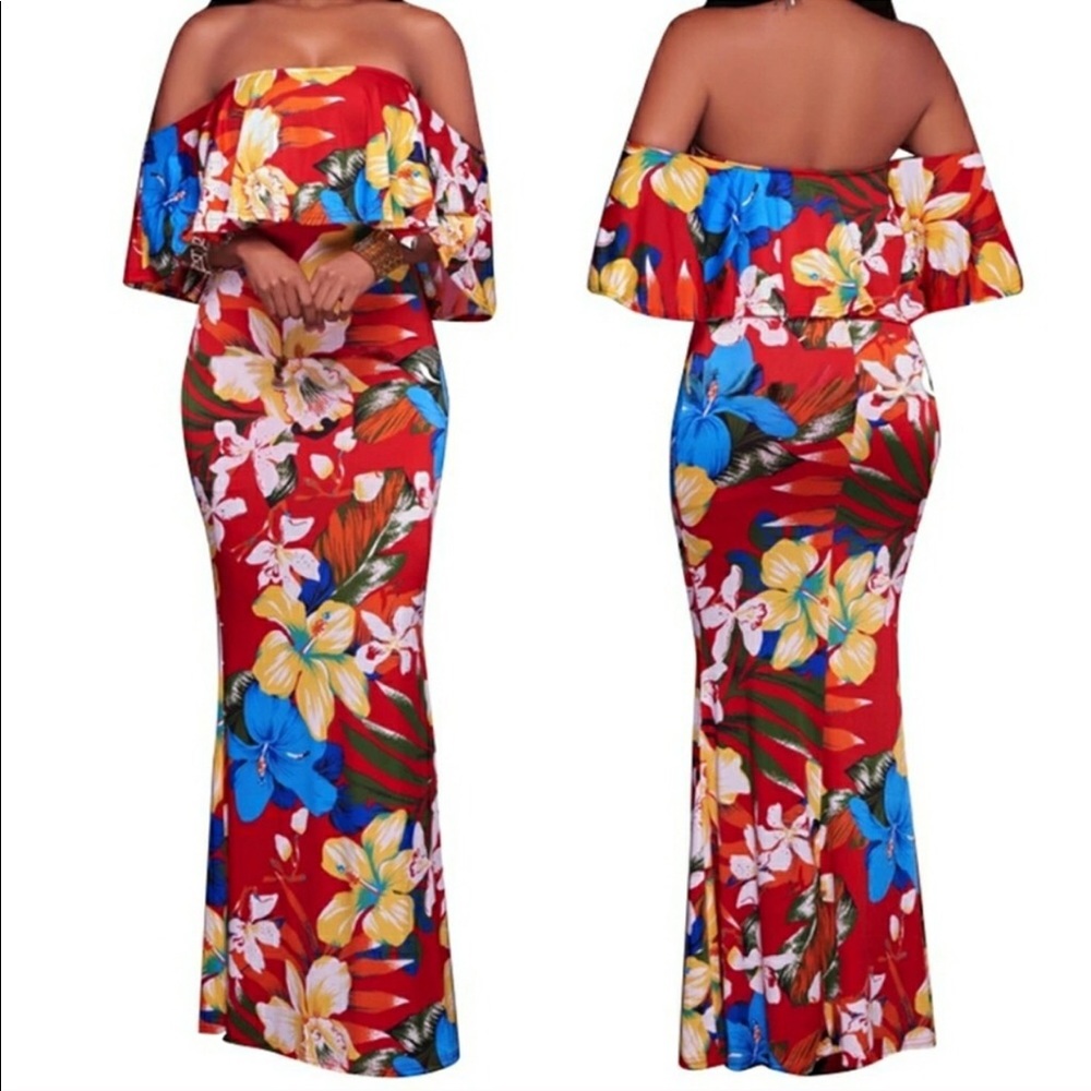 Tropical strapless bodycon dress