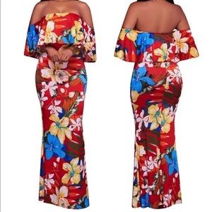 Tropical strapless bodycon dress