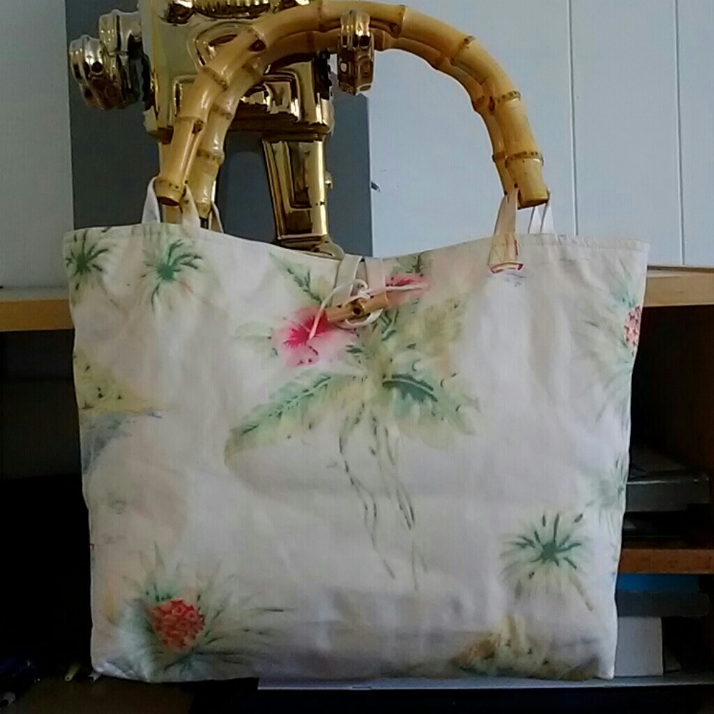 Pineapple Moon Hawaiian print purse bamboo handle