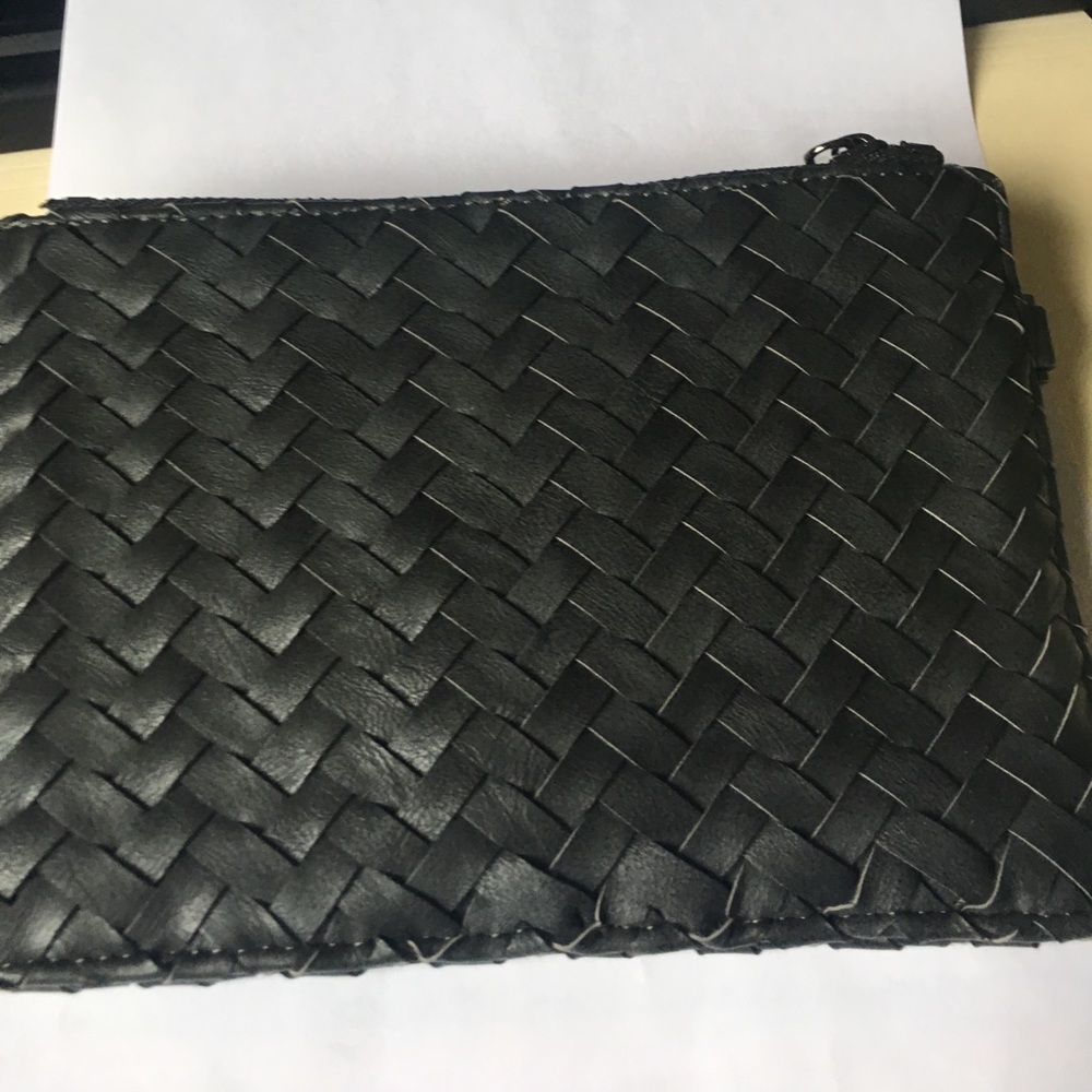 Large charcoal leather wristlet