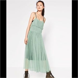 Zara seafoam green tulle maxi dress size small