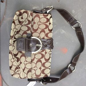 Brown Coach signature shoulder bag