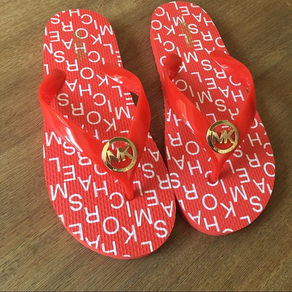 MICHAEL Michael Kors Shoes - Michael Kors Red Logo Flip Flip Sandals Size 6 NEW