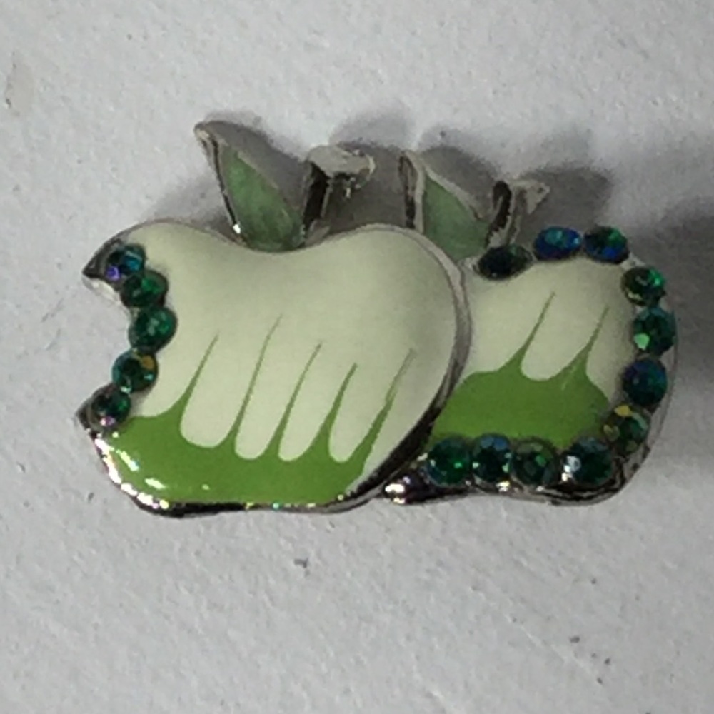 Vintage Green Apples Rhinestone Enamel Brooch
