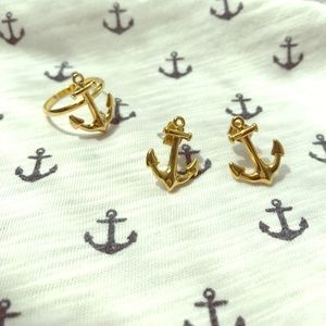 Set anchor ring and earrings