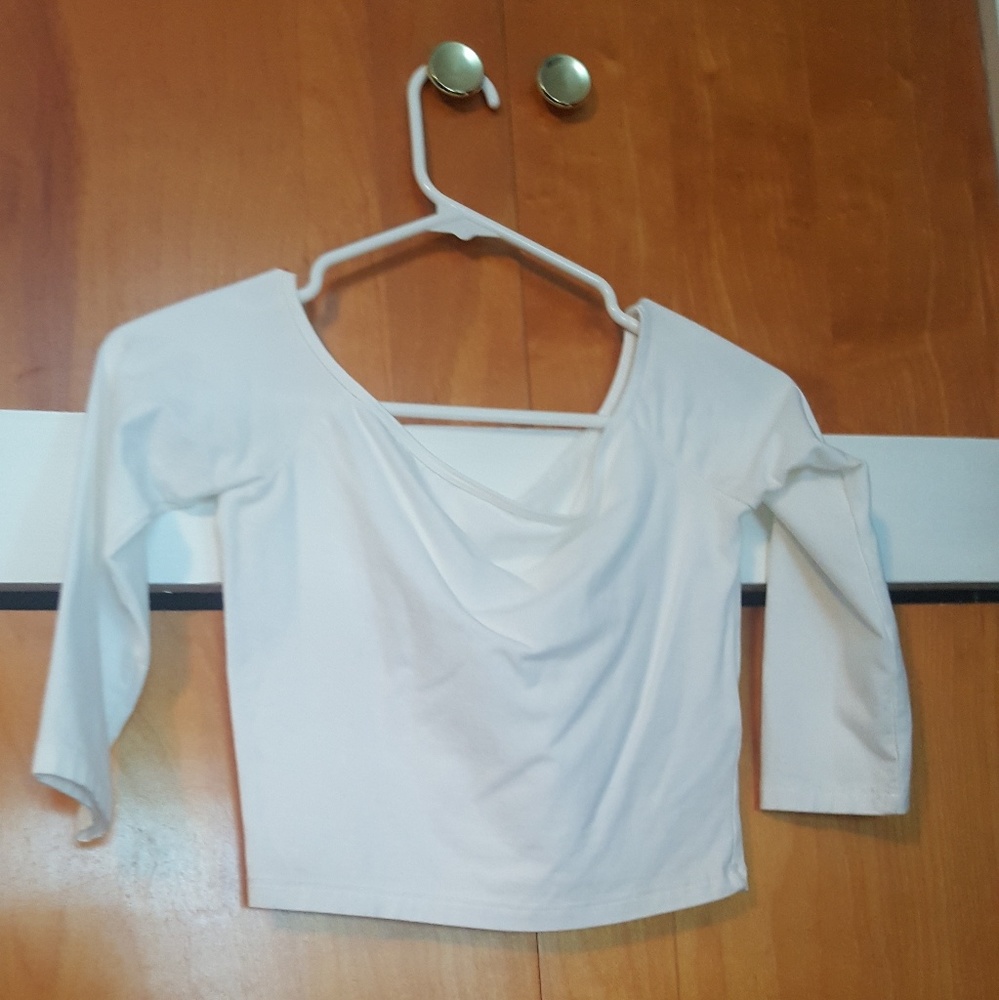 White Hollister off the should crop top