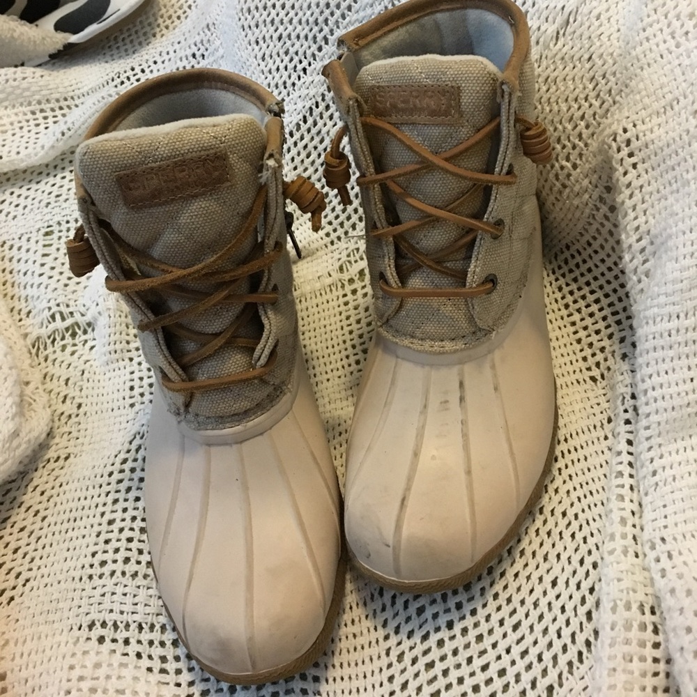 Cream Sperry Duck boots