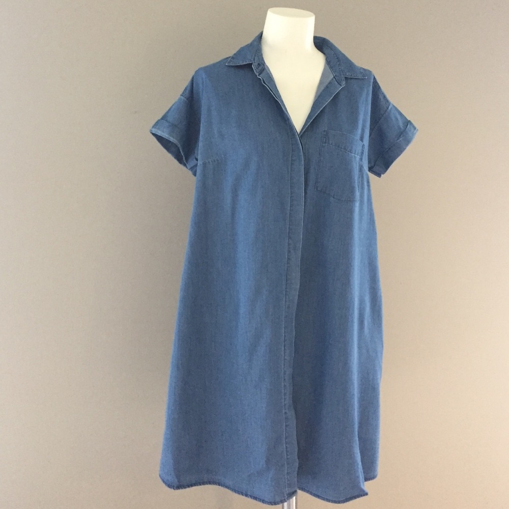 Denim chambray tent dress with pockets