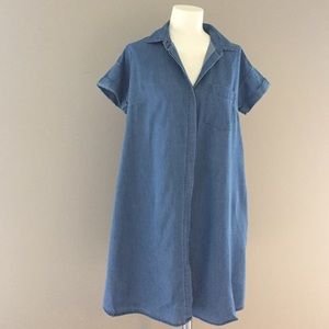 Denim chambray tent dress with pockets