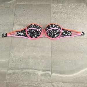 Black orange pink and white strapless swim suit