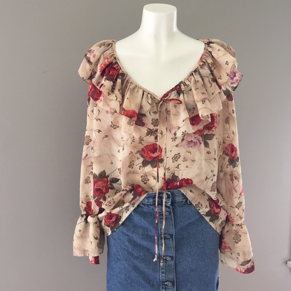 Vintage off the shoulder flowy boho blouse