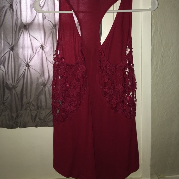 Burgundy Lace Cut Out Tank Top - Picture 2 of 3