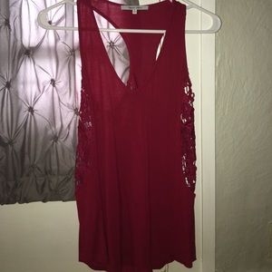 Burgundy Lace Cut Out Tank Top