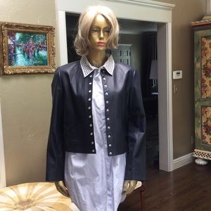 Navy blue leather jacket