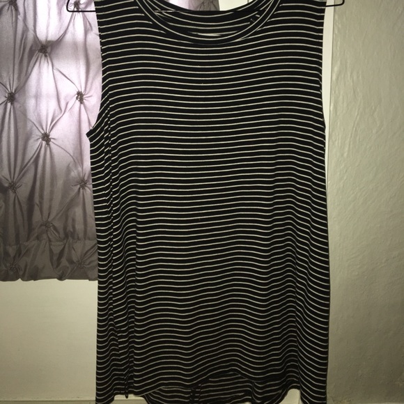 Black and White Stripped Cut Back Tank Top - Picture 1 of 3