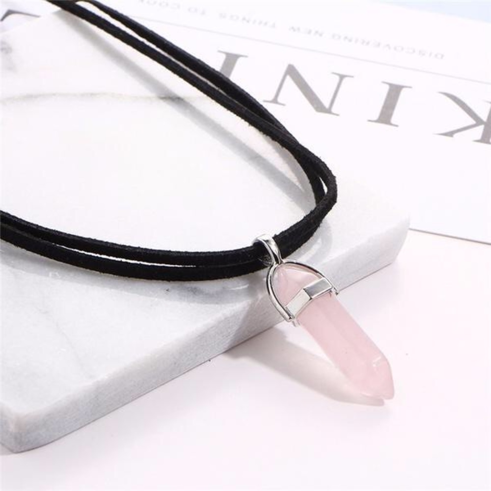 Pink Quartz Healing Stone Choker Necklace