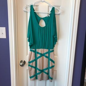 Off the shoulder, open back dress
