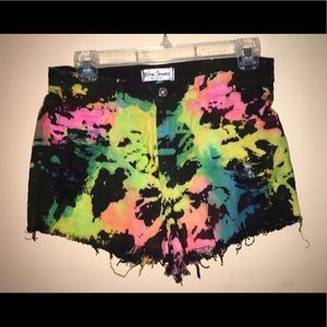 Black and the dye ripped jean shorts