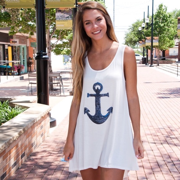 Last 1! S Anchor sequin Mini dress/ beach cover up - Picture 2 of 3