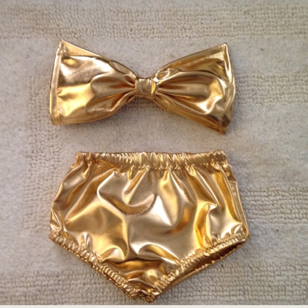 Gold bow high waisted swimsuit