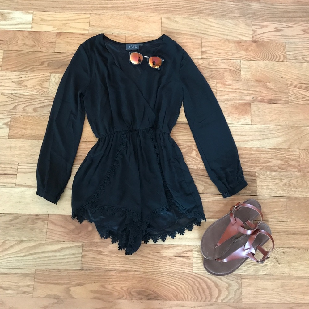 Black ASTR Long Sleeved Romper