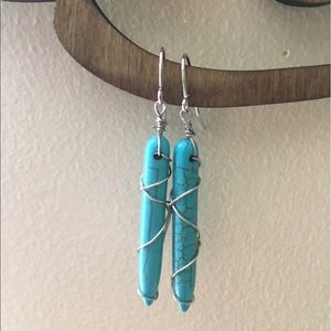 TURQUOISE DROP PIN DANGLE EARRINGS **HANDMADE**