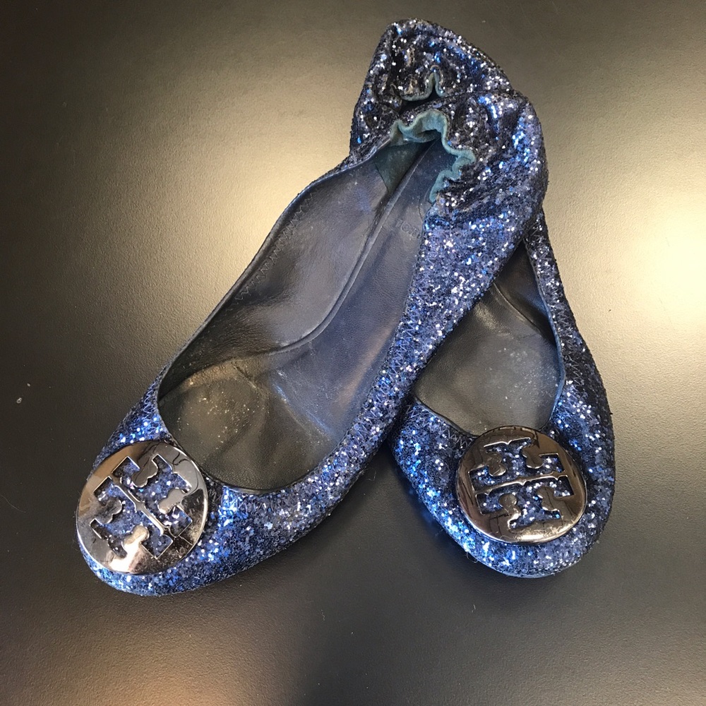 Tory Burch Navy Sparkle Reva Flats