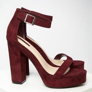 Wine Chunky Ankle Strap Block Heel