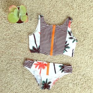 Cupshe tropical zip-up two piece bikini swim suit