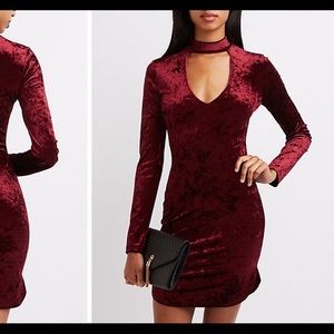 Velvet Mock neck cut-out bodycon dress