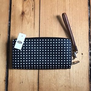 NWT Fossil b+w Polka Dot Zip Clutch Wallet