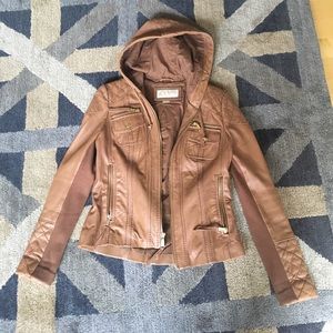 Michael Kors brown hooded leather jacket