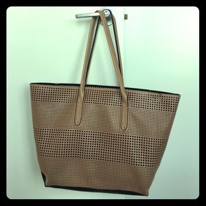 Zara light tan perforated shopper tote bag
