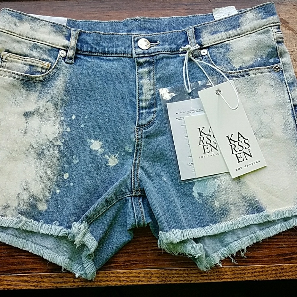 Zoe karssen high rise bleach spill denim shorts
