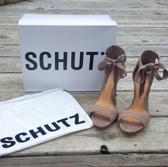 SCHUTZ Shoes - SCHUTZ Rene Neutral High Heel Suede Sandal 9