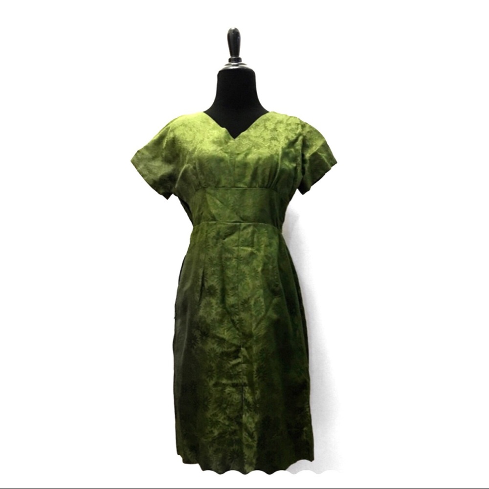 True Vintage 1960's Green Taffeta Wiggle Dress