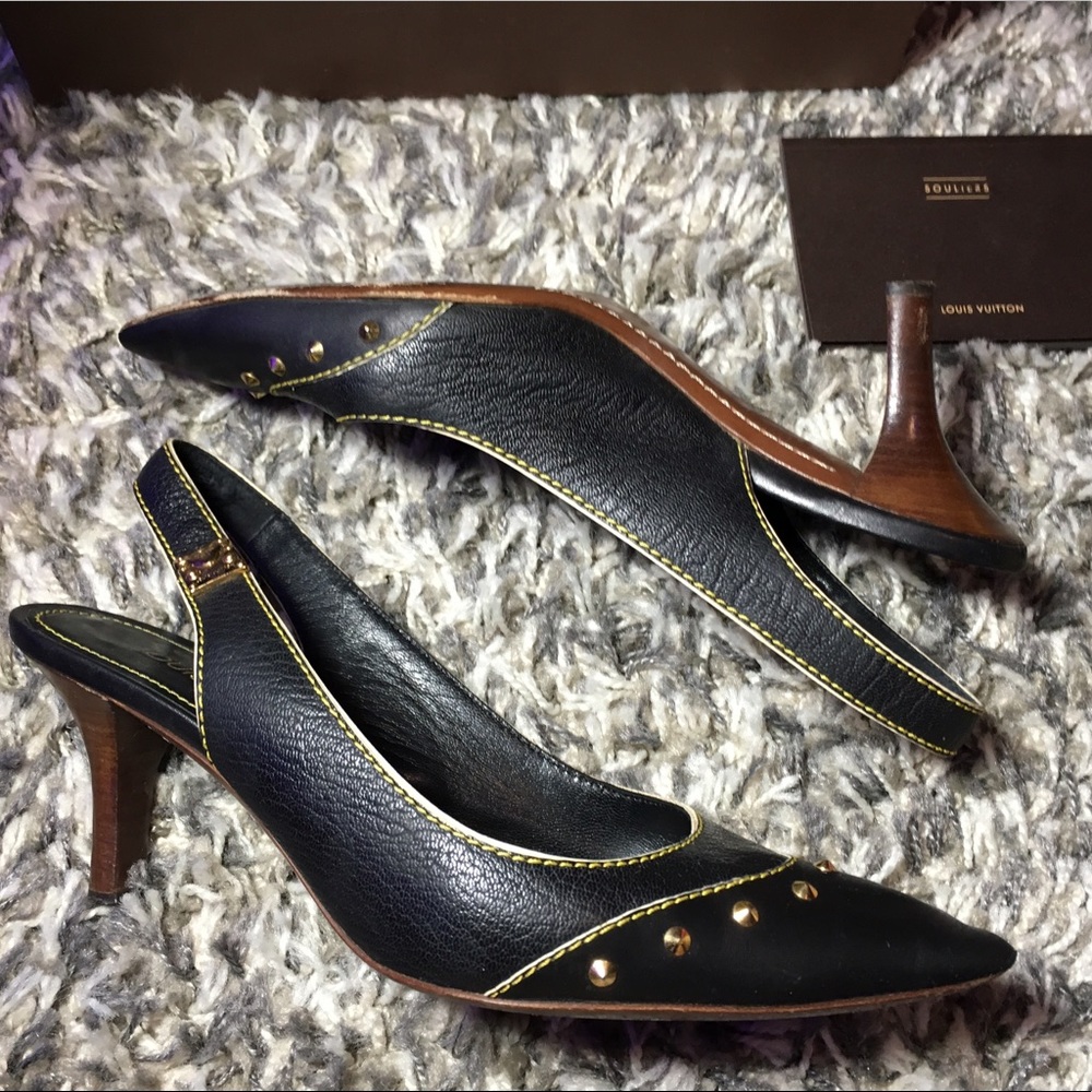 Vintage Louis Vuitton Studded Black Leather Heels