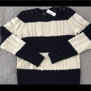 J. Crew Navy and Cream cable knit sweater Size XS