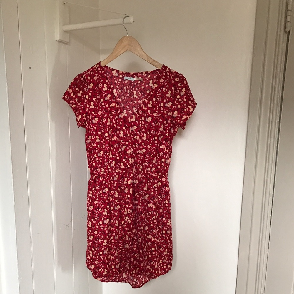 Urban Outfitters Red Floral Short Sleeve Dress