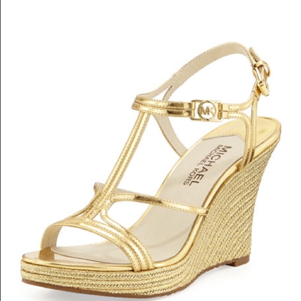 Michael Kors Gold metallic Espadrille Wedges
