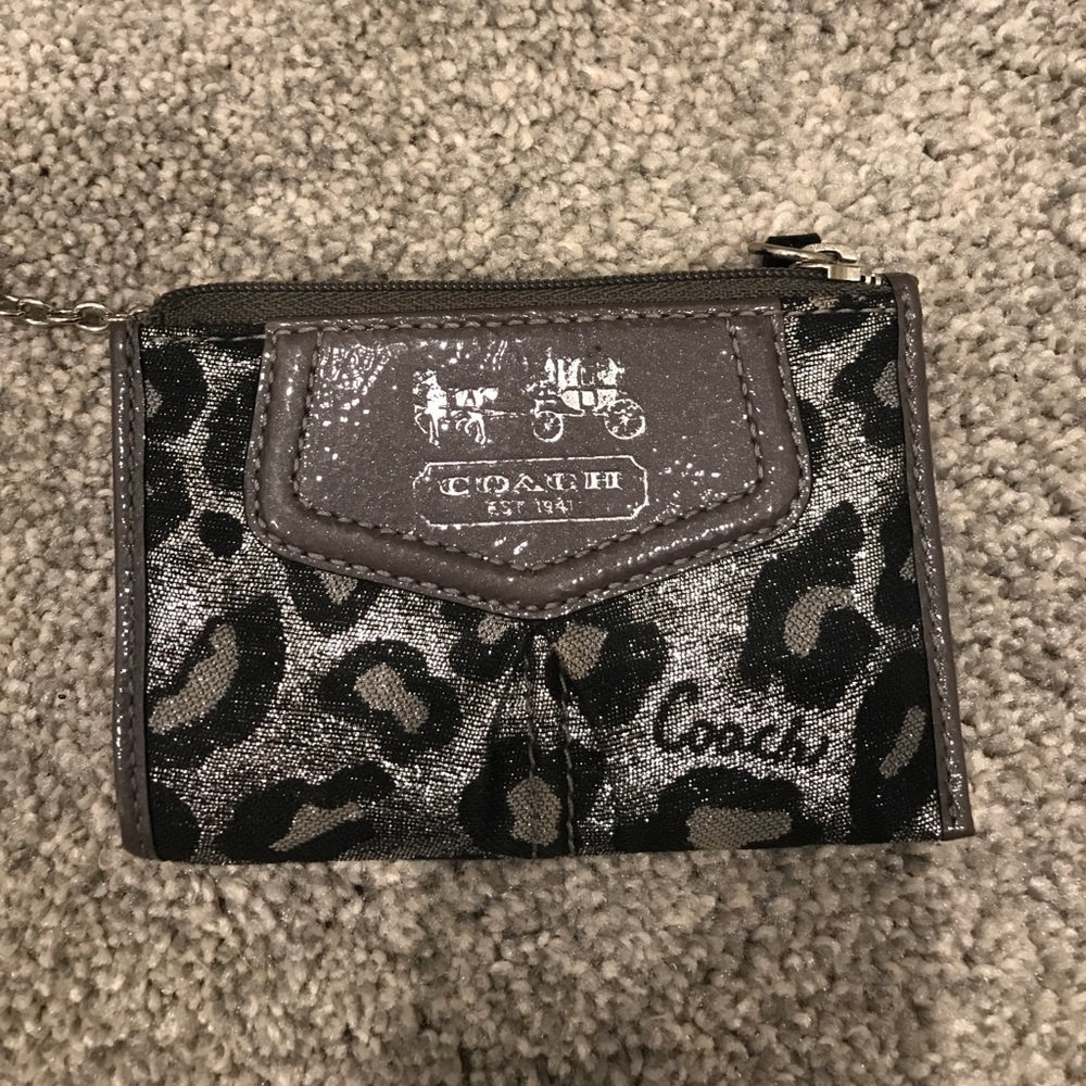 COACH BLACK AND SILVER CHEETAH COIN PURSE
