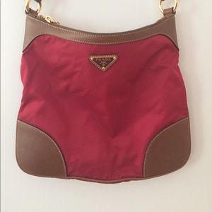 Prada Tessuto red nylon and leather crossbody bag.