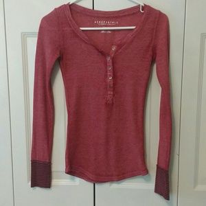 Waffle knit long sleeve henley