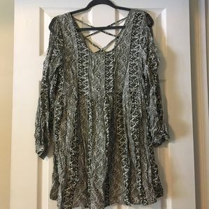 cold shoulder green tribal print tunic